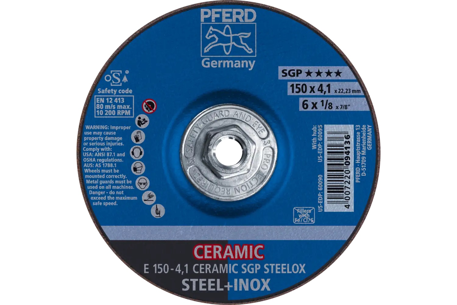 Picture of Pferd Grinding Wheel, 6" X 1/8 X 5/8-11, Ceramic Sgp Steelox, T27